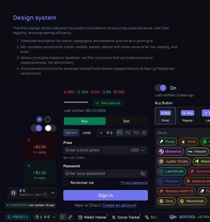 Onex interface architecture and trading workspace